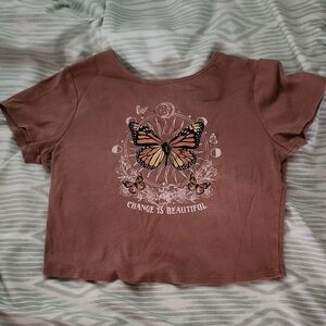 Butterfly Graphic Crop Top - Brown